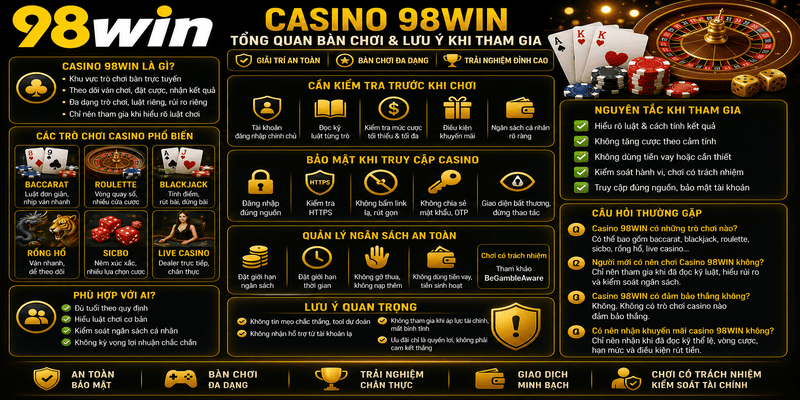 Casino 98WIN – Tổng Quan Bàn Chơi Và Lưu Ý Khi Tham Gia