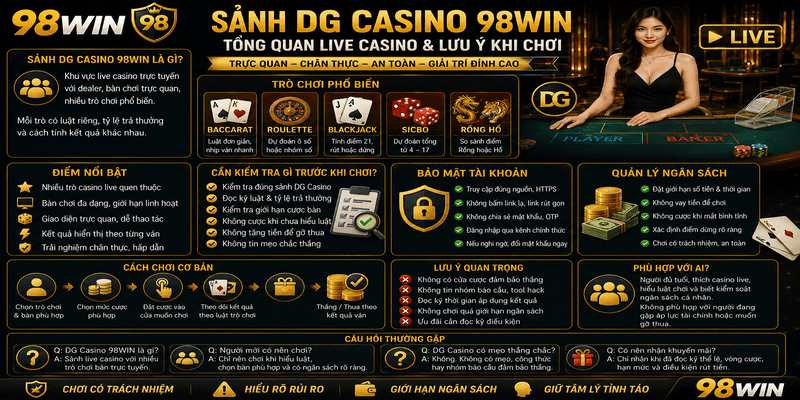 Sảnh DG Casino 98WIN – Tổng Quan Live Casino Và Lưu Ý Khi Chơi
